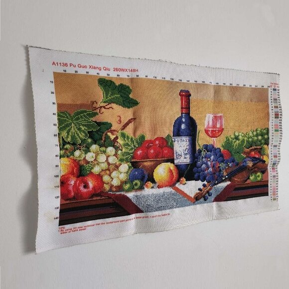 Hand Embroidered Fruit Banquet Needlepoint Stitched Canvas Tapestry Handmade - Picture 3 of 9